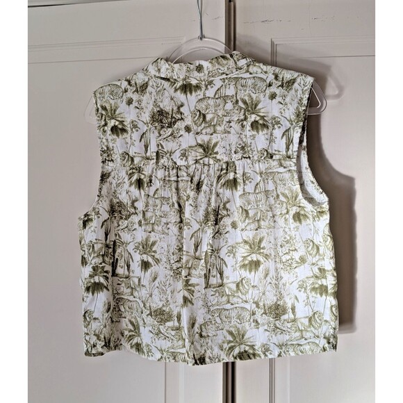 Rachel Zoe Linen 2-pc Top + Wide Leg Cropped Pants Green & Ivory Toile Sz Large - Picture 4 of 9